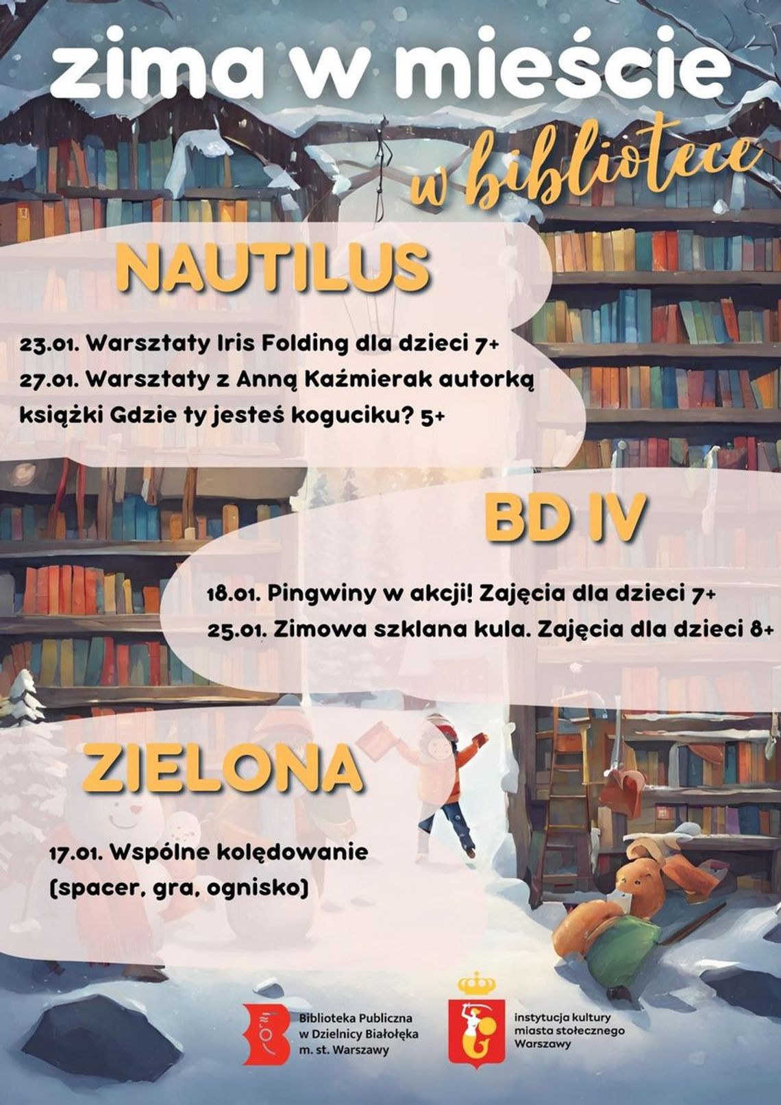 Zima w mieście w bibliotece